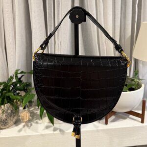 JW PEI Black Croc Half-Moon Shoulder Bag • Vegan Leather • Chic & Timeless